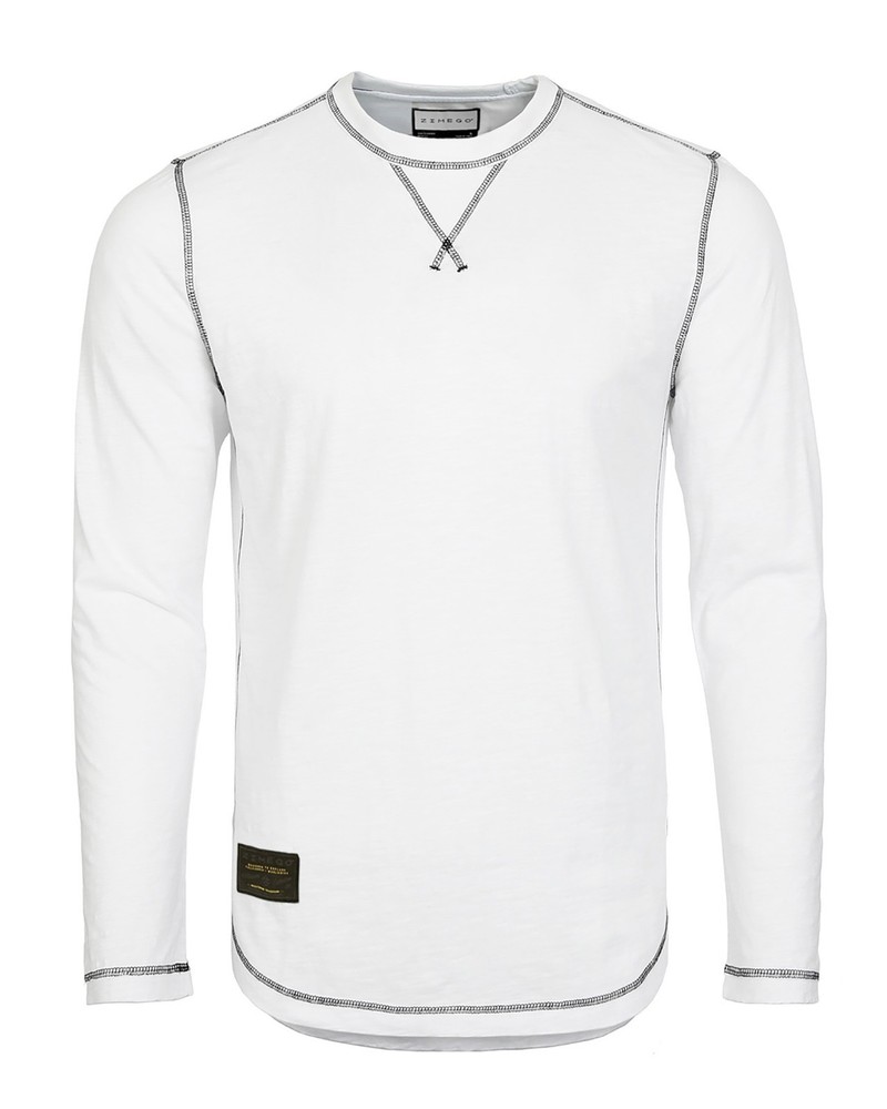 ZIMEGO Men’s Long Sleeve Crew Neck Color Dye Washed Vintage Curved Hem T-Shirts
