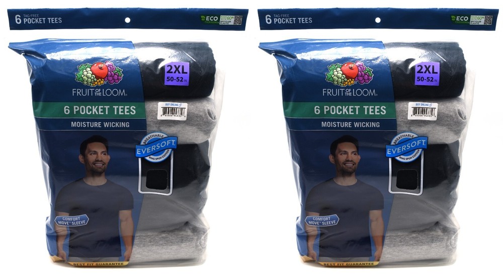 12 Fruit Of The Loom 2XL 50-52 Black Gray Pocket T-Shirts 2EG 127-132 CM