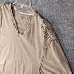 DKNY Jeans Split Neck T-Shirt XL beige/tan color with contrast stitch details