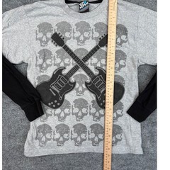 Top Heavy Mens M Gray Skull Guitar Graphic Layered Long Sleeve T-Shirt Y2K Rock