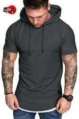 New summer hooded T-shirt men’s solid color men’s short sleeve T-shirt hoodie