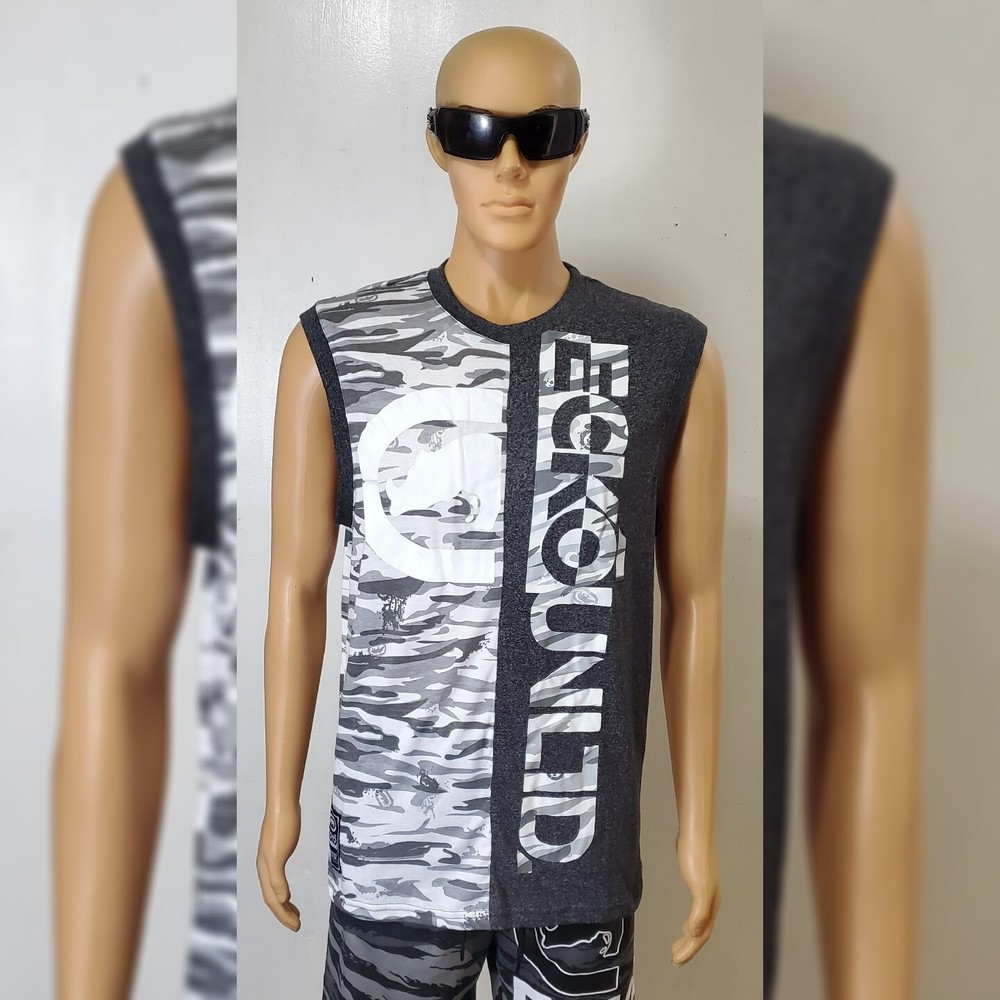 ECKO UNLTD TANK TOP MEN’S REGULAR FIT SLEEVELESS CREW NECK SIZE L BLACK MARLED