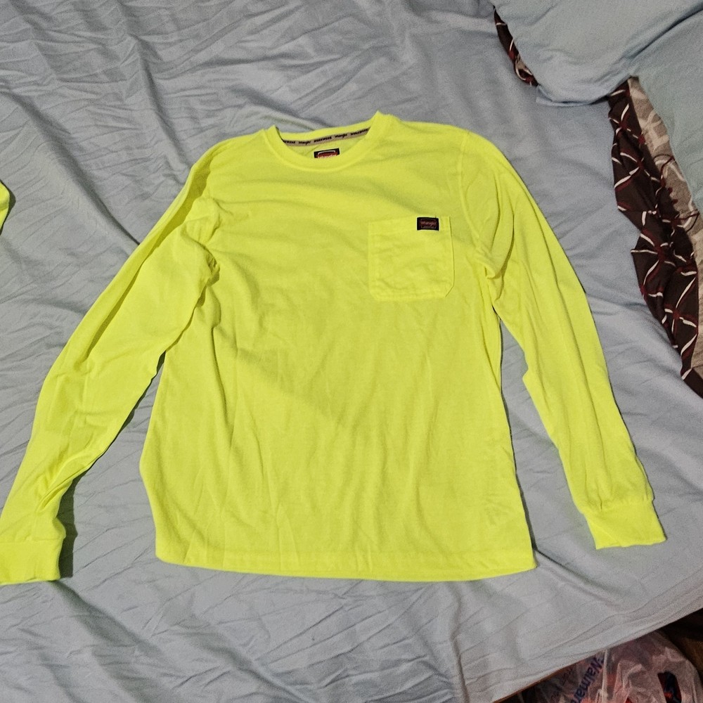 NEW Wrangler Workwear Men’s Hi-Vis Yellow Long Sleeve Pocket T-Shirt MEd 38-40