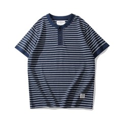 Men’s Sailor’s Henry Short Sleeve Striped Henley Collar Shirt T-shirt