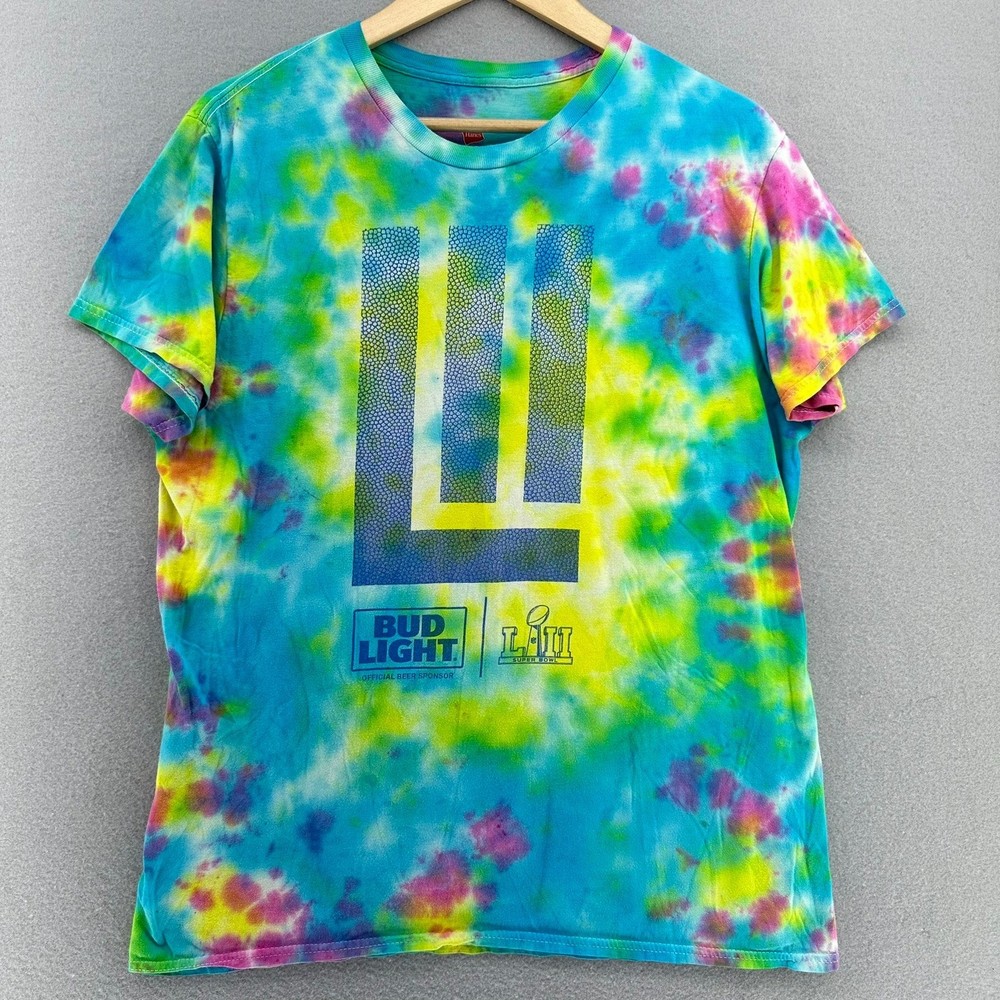 2018 Super Bowl LII Tie Dye T-Shirt Bud Light Graphic Tee SZ L Football NFL