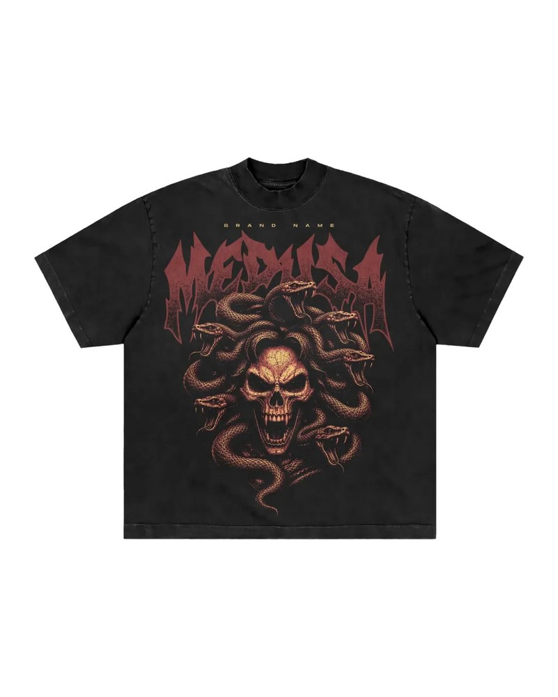 Men’s Vintage Washed Graphic T-Shirt Skull Snakes Print Gothic Streetwear Tee