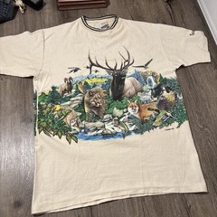 Vintage Cal-Cru Habitat Single Stitch, Wraparound Nature wildlife T-Shirt