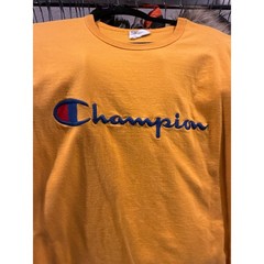 Champion Mens Script Logo Embroidered T-Shirt Yellow Mustard Medium Short Sleeve