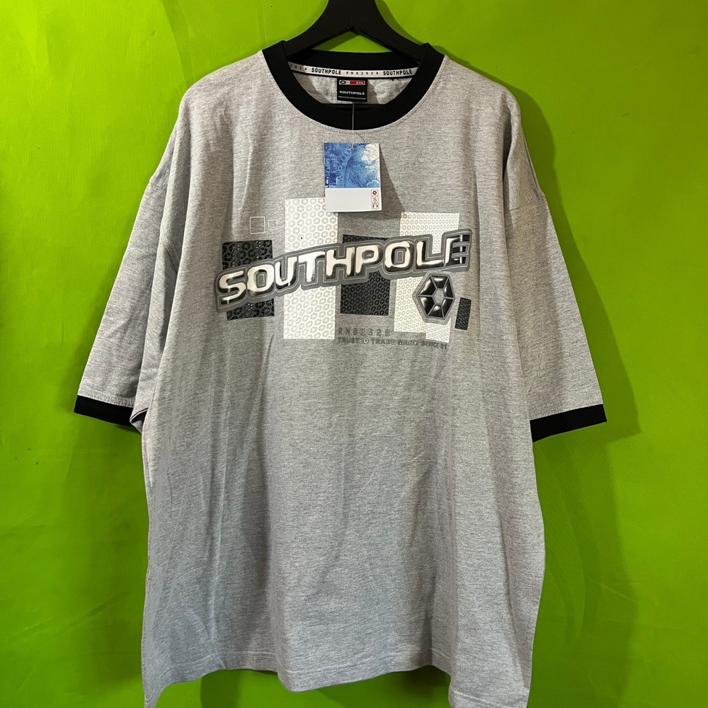 NWT VTG Y2k Southpole Mens XXL Gray Ringer Shirt Short Sleeve Streetwear Hip Hop