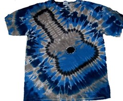 SPECTACULAR SIZE SMALL 100% Hand-dyed BLUE & GRAY GUITAR TIE DYE T-SHIRT