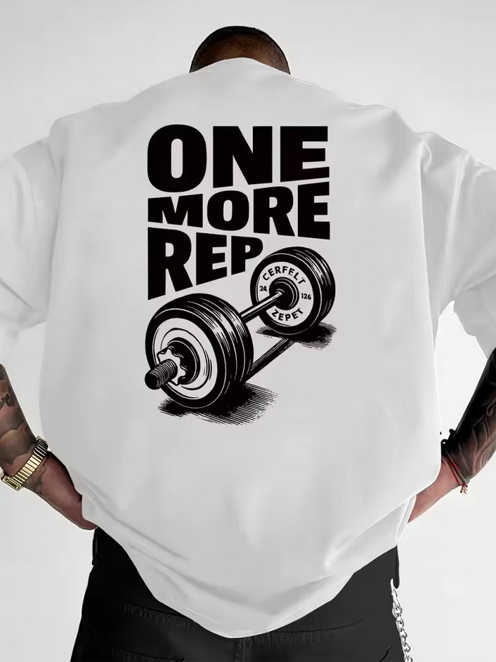Men’s ONE MORE REP T-Shirt Gym Workout Vintage Cotton Streetwear Oversized Tee