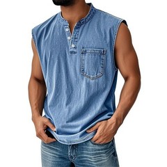 Men Sleeveless Beach Tee Hawaiian Summer Shirt Button Vest Henley Tank Tops#SML