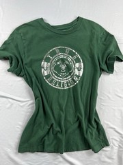 True Religion Foil Silver Green Buddha Crew Neck T-Shirt Y2K 2000 Size Medium