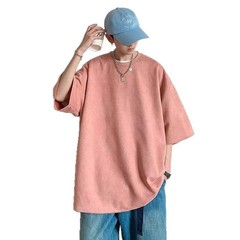 Heavyweight Suede Short Sleeve T-Shirt Men’s Oversize Casual Loose Fit Five-Quar