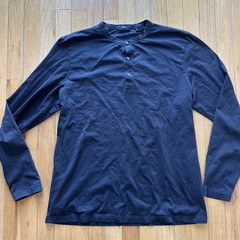 THEORY Men Henley XL Black Jersey Lightweight 3 Button Classic Soft