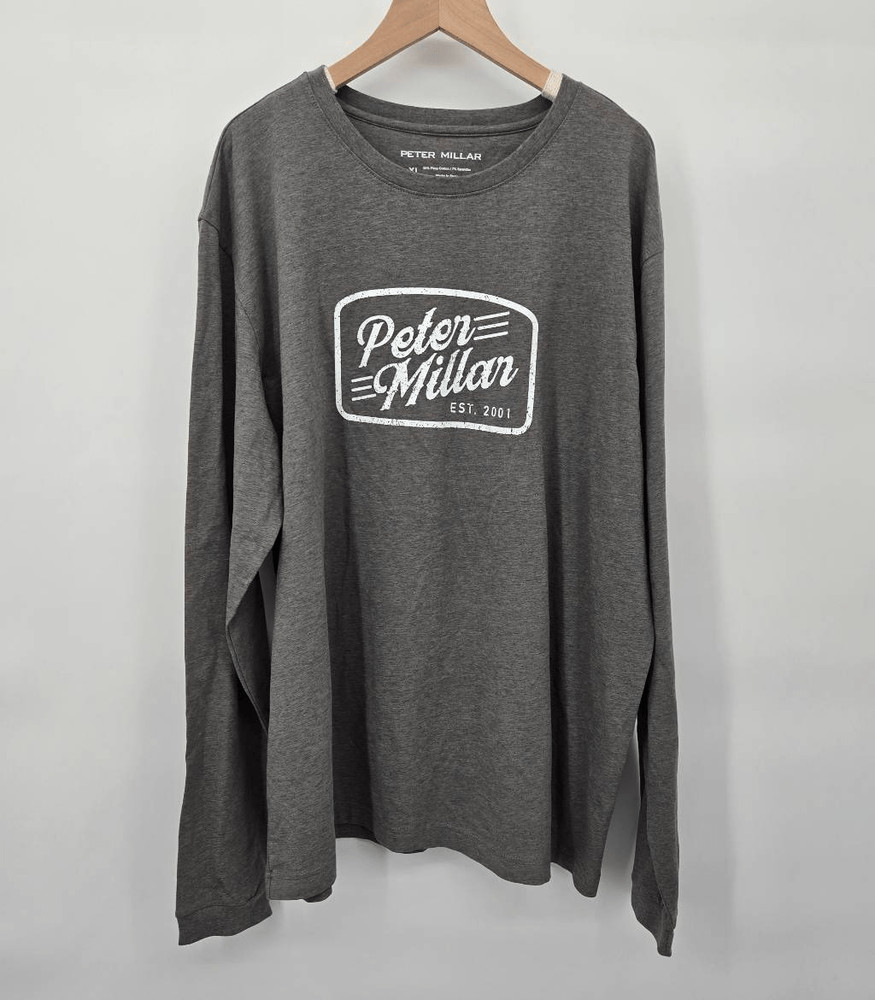 Peter Millar Mens T-Shirt Size XL Iron Crown Lite Graphic Crew Neck Long Sleeve