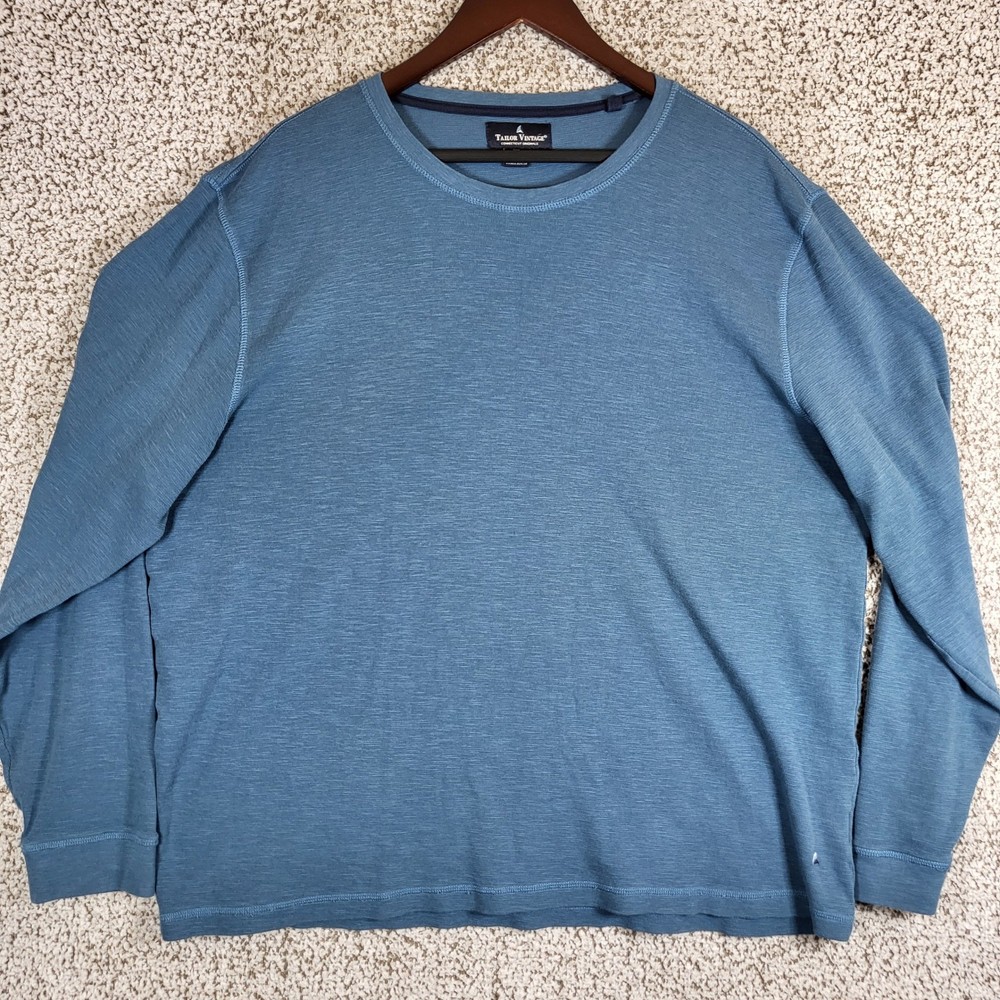 Tailor Vintage Mens XXL Long Sleeve Crew Neck Pullover Base Layer Blue Casual