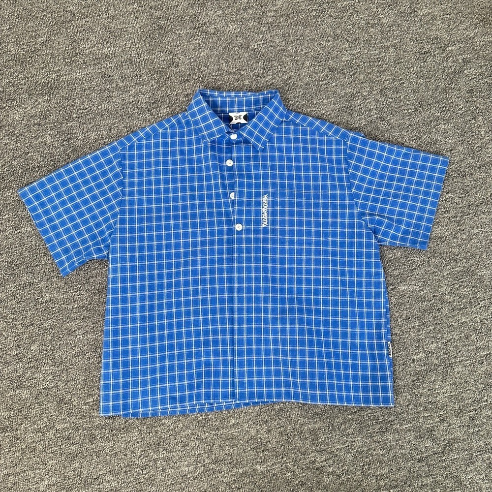Mertra letter-printed checked shirt – loose-fitting casual short-sleeved shirt