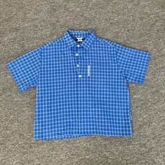 Mertra letter-printed checked shirt – loose-fitting casual short-sleeved shirt