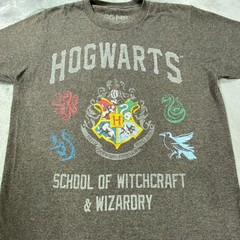Harry Potter Hogwarts Shirt Small Gray School Of Witch Graphic Tee Wizarding