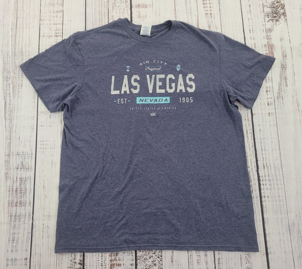 Las Vegas Nevada Heathered Blue Gray Graphic Tee Adult Size L