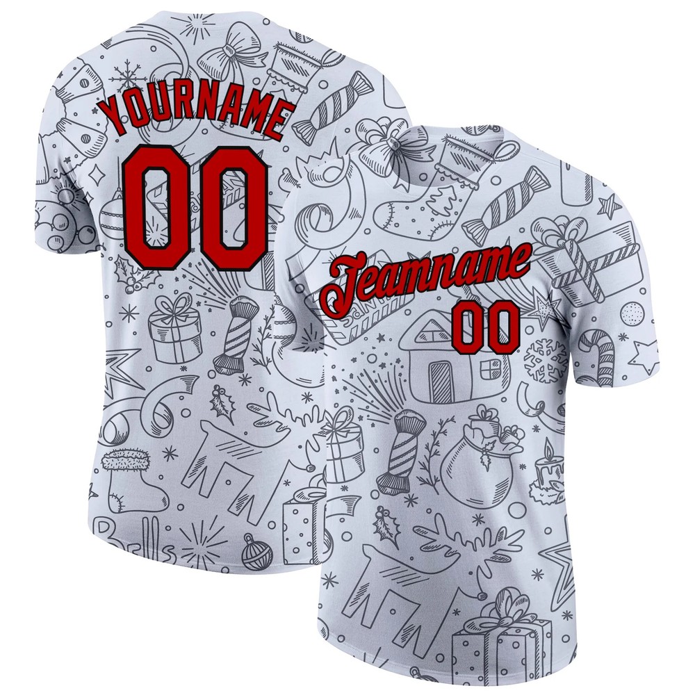 Custom Gray Red Black Christmas 3D Performance T-Shirt Holiday Gift For Men