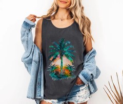 Tropical Palm Tree Sunset Tank Top Beach Vacation Apparel