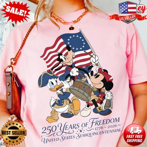 Disney Mickey and Friends Celebrate 250 Years 4th July 2026 Shirt T-Shirt S-5XL