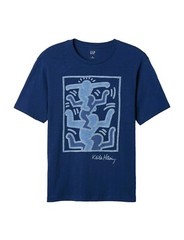 New Keith Haring Stacked Figure Mens Medium Pop Street Art Soft Blue Cotton Tee