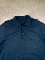 LOUIS VUITTON Men’s Damier Short Sleeve Polo Shirt Navy 100% Cotton Size L