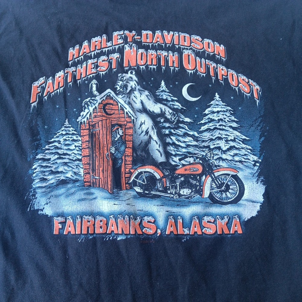 Vintage Y2K Harley Davidson Fairbanks Alaska Graphic T-Shirt Hanes Beefy L 2003