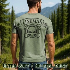 Lineman Skull Crossbones T-Shirt – Lineworker Line Man Athletic Tee Shirt – A101