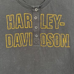 Harley-Davidson Long Sleeve Henley Shirt Black Gray Raglan Graphic Women’s Sz L