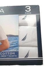 3-Pack NAUTICA Men’s White V-Neck Cotton T-Shirts w/Logo Small (34-36) NEW