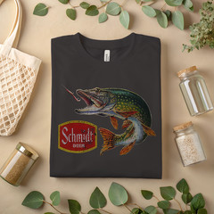 Schmidt Beer Fishing T-Shirt Vintage Pike Fish Graphic Tee for Beer Lovers A337