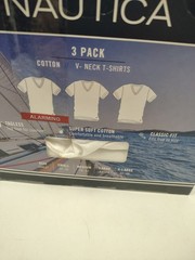 Nautica Mens Size S 34-36 3-Pack Cotton Blend V-Neck T-Shirts White Undershirts