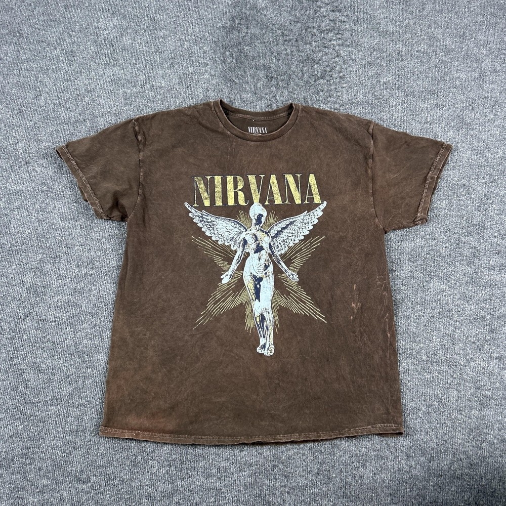 Nirvana Shirt Mens XL Brown In Utero Angel Live 93 Tour Graphic Tee Rock Music