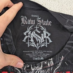 Y2K Raw State Skull Honor Men’s Small Shirt Black Red Foil Affliction Style AOP