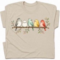 Watercolor Birds Branch T-Shirt Cute Bird Family Spring Tee
