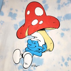 NEW SMURFS TIE DYE T SHIRT MENS SMALL S BLUE WHITE MUSHROOM NWT