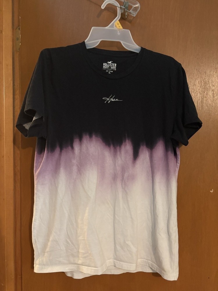 Hollister Must-Have Men’s Black Purple White Tie-Dye Crew Neck T-Shirt M (3-83)