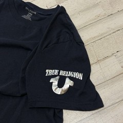 True Religion Black Men’s Cotton T-Shirt Size L Silver Graphic Logo Short Sleeve