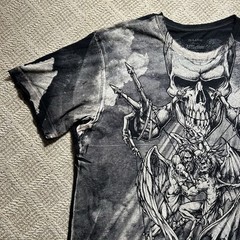 Rare Vtg Affliction Puppet Master God Vs Devil Demon Shirt 2XL Y2K AOP