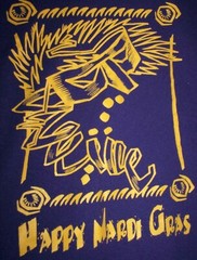 MARDI GRAS ABSTRACT GRAPHIC MASK “HAPPY MARDI GRAS” TSHIRT XL PURPLE/GOLD