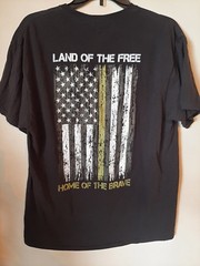 Land of the Free Home of the Brave LRG Black Two Side Mens T-Shirt US Flag–NWOT