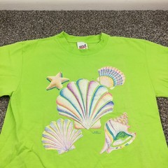 Vintage 1989 Seashells T-Shirt Anvil Green 80s Graphic Mens Medium
