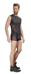 Men’s Black Mesh Wetlook Sleeveless Shirt Clubwear Tank Top