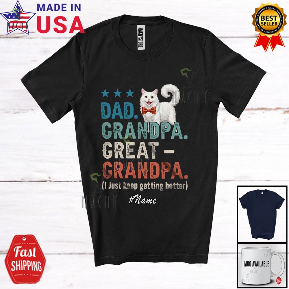 Custom Name Dad Grandpa Great-Grandpa; Joyful Pregnancy Father’s Day Cat T-Shirt