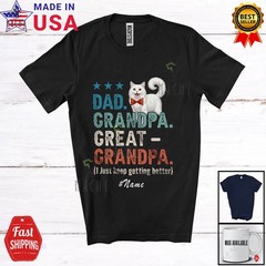 Custom Name Dad Grandpa Great-Grandpa; Joyful Pregnancy Father’s Day Cat T-Shirt