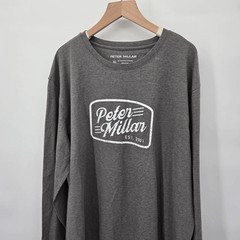 Peter Millar Mens T-Shirt Size XL Iron Crown Lite Graphic Crew Neck Long Sleeve